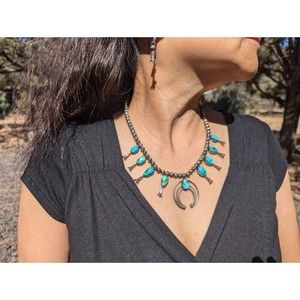 Navajo Pearls Necklace Earrings Set Naja Pendant Sonoran Gold Turquoise Jewelry*